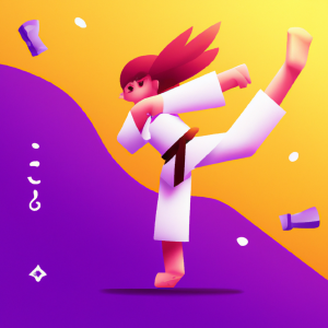 taekwondo illustration in modern design, wordpress cover for the web, cute, happy, 4k, high resolution, trending in artstation
