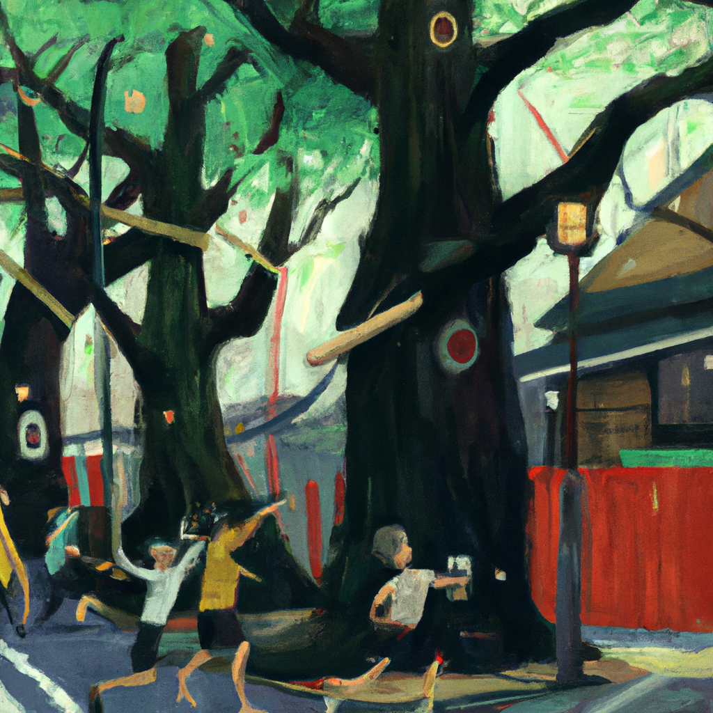 sporty athletes in tokyo, japan, olympics, trees, izakaya, anime oil painting, high resolution, ghibli inspired, 4k